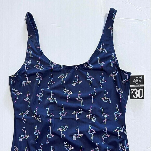 City Streets Women's One-Piece Navy-Blue Swimsuit with Neon Flamingo Print - Picture 6 of 12